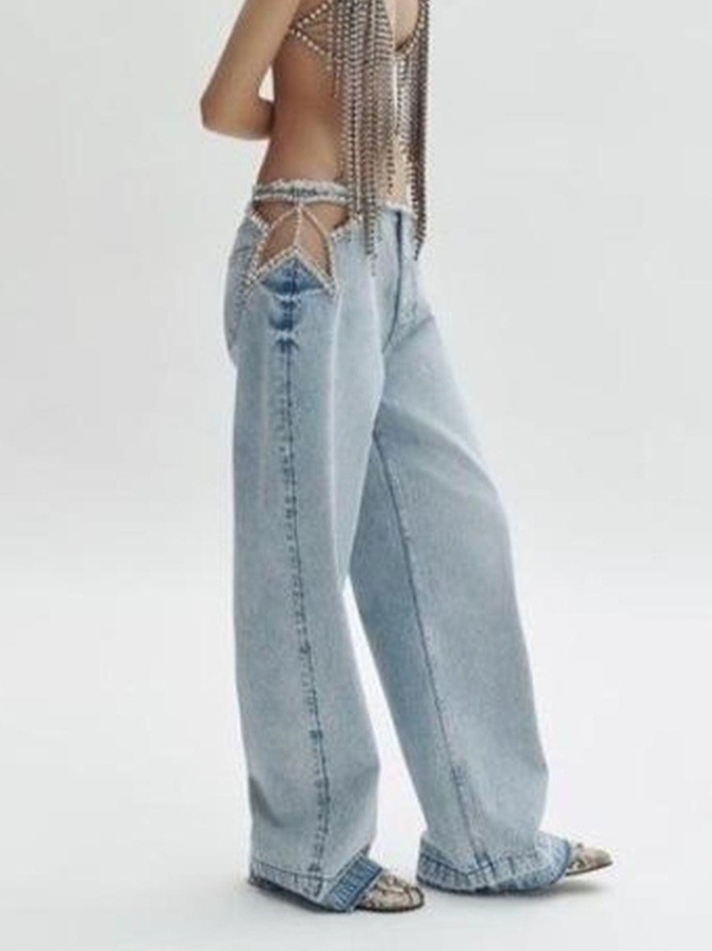 Stella McCartney X HM Light Blue Wide-Leg Embellished Jeans - Picture 2 of 6